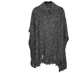 White House/Black Market Turtleneck Poncho with Fringe Finish